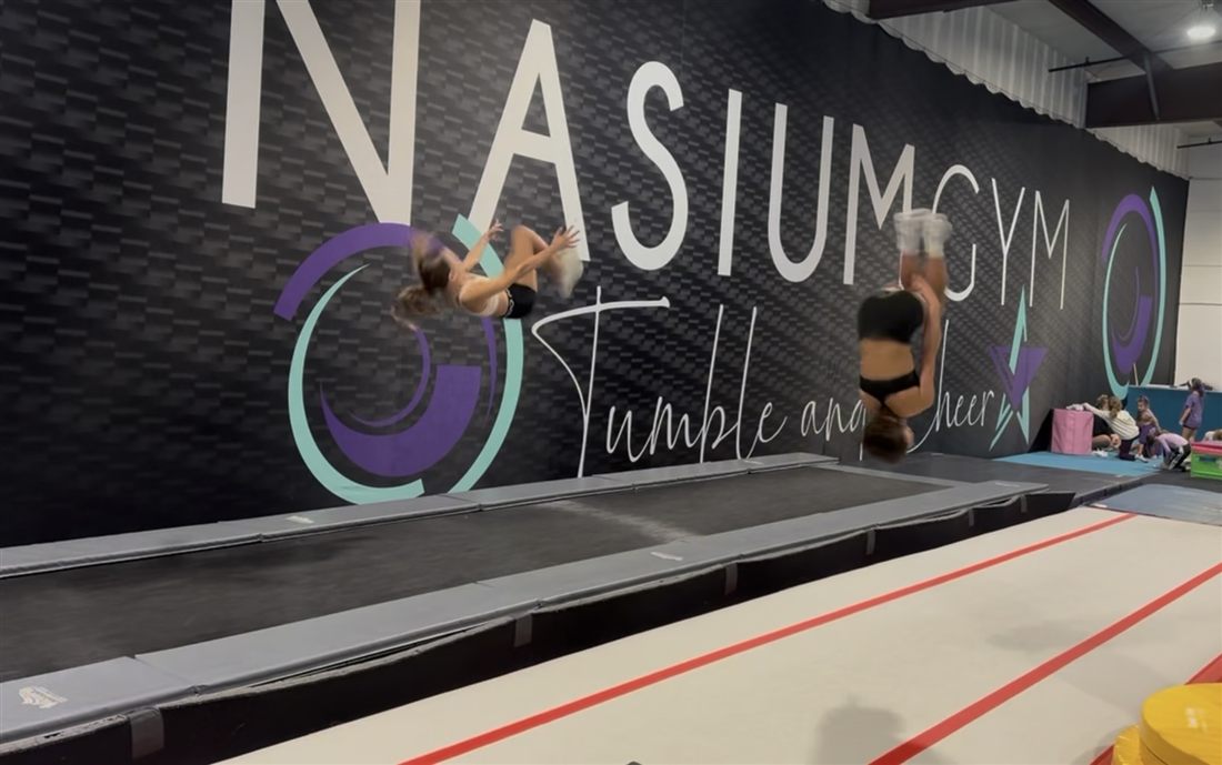 TumbleWiz athletes training at the gym